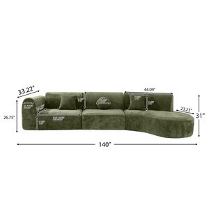 Divano Sezionale Curvo Moderno da 140 Pollici, Set da 3 Pezzi Completamente Assemblato ad Alta Densità, Chaise Longue in Spugna Completamente Compressa per Soggiorno - Product Image 3