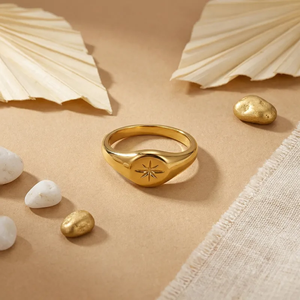 Bagues géométriques incrustées en gros en acier inoxydable 304 avec finition électroplaquée PVD or 18 carats Fournisseur de bijoux de mode - Product Image 3