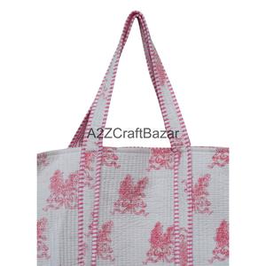 Handmade Cotton Quilted Large <b>Long</b> Handle Shoulder Tote <b>Bag</b> Women Eco Friendly Indian Bohemian Beach Tote Groceries Carry Floral - Product Image 6