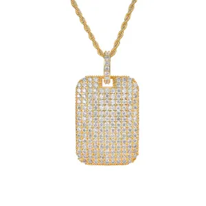 Mens Hip Hop Rhinestone Square Pendant Necklace <b>Iced</b> <b>Out</b> Bling Gold Silver Plated Crystal <b>Chain</b> Streetwear Moissanite Jewelry - Product Image 1