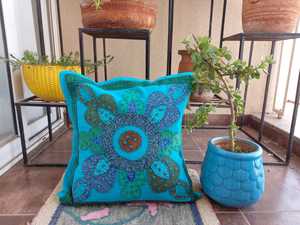 Modern Cotton Multi-Color Embroidery vibrant <b>turquoise</b> <b>cushion</b> <b>Cover</b> With Mandala Pattern work for Home Living Room Decor - Product Image 4
