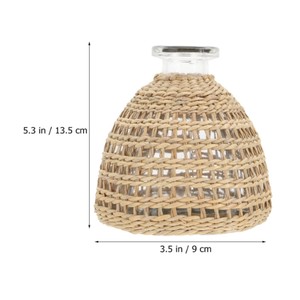 Jarrón de Vidrio Tejido de Ratán Estilo Boho, Maceta Nórdica Hecha a Mano de Seagrass, Soporte para Plantas Hidropónicas de Escritorio, Jarrón Decorativo para Bodas y Hogar - Product Image 2