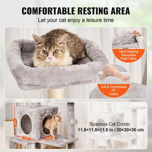 56.2\" Indoor <b>Cat</b> <b>Tree</b> Tower with Sisal <b>Scratching</b> Post Hammock Top Perch Jumping Platforms Large Condo for <b>Cats</b> - Product Image 6