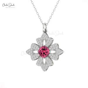 2026 Women's Natural Pink Tourmaline Floral <b>Pendant</b> 14K <b>Solid</b> <b>Gold</b> Pave Set 0.56CTW Diamond Fine <b>Pendants</b> Gemstone Jewelry Lot - Product Image 2