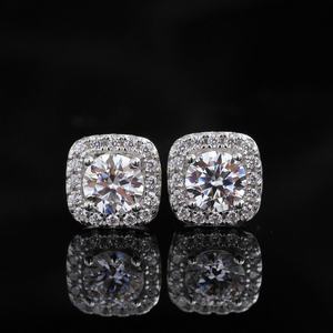 Cushion Halo Moissanite <b>Stud</b> Earrings Round Cut 925 Sterling <b>Silver</b> Classic Elegant Jewelry Gift For Women - Product Image 4