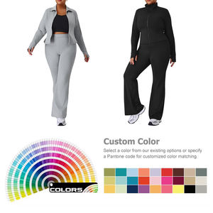Conjunto Deportivo de Yoga para Mujer, Chaqueta Ajustada con Cuello Alto y Pantalones Acampanados de Cintura Alta, con Logotipo Personalizado, Tallas Grandes - Product Image 3