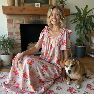 ชุดเดรสแม็กซี่แขนกุดสีชมพูสำหรับเด็กผู้หญิงชุดเดรสทำจากผ้าคอตตอนเนื้อนุ่ม - Product Image 5