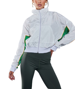 Chaqueta cortavientos de nailon impermeable de alta calidad para mujer, con bloques de color, de secado rápido, para exteriores, con cierre de cremallera. - Product Image 3