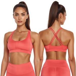 Sujetador deportivo Racerback para mujer, para fitness, entrenamiento, yoga, gimnasio, ropa deportiva, tela elástica premium, logo frontal, soporte medio - Product Image 1