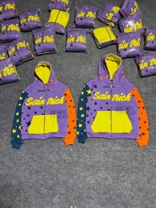 Fabricante Mayorista de Ropa Urbana, Sudadera con Capucha Negra Corta y Gruesa Personalizada con Cierre, Sudadera con Capucha para Hombre con Diseño de Salpicaduras de Pintura - Product Image 5