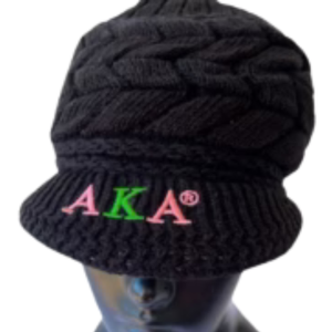 Gorro de invierno de punto trenzado negro AKA con letras bordadas en rosa y verde, suave y cálido, para mujer, color negro - Product Image 1