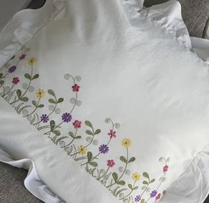 Wholesale High Quality White Cotton Embroidery Pretty Flower Garden Square <b>Cushion</b> Cover <b>Back</b> 40cm X 40cm Hotel Nursing - Product Image 2
