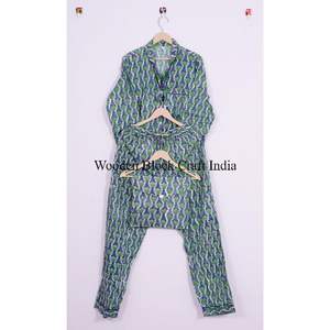 ชุดนอนผ้าฝ้ายพิมพ์ลายบล็อกน้ำหนักเบาสำหรับผู้หญิง เนื้อผ้านุ่ม ระบายอากาศได้ดี เหมาะสำหรับการพักผ่อน การนอนหลับ และสวมใส่สบายๆ - Product Image 5