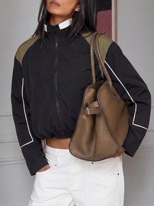 Chaquetas Cortavientos Casuales Ligeras Deportivas para Otoño |   Chaqueta Ligera, con Bloques de Color, Cierre de Cremallera, Cuello Alto, Puños Ajustables - Product Image 2
