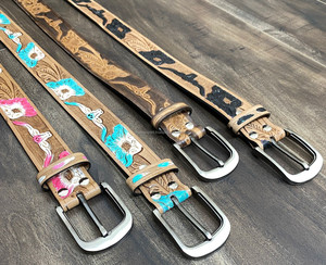 Wholesale Children's Designer Hand <b>Tooled</b> Leather Belts for <b>Kids</b> Handmade Adjustable Cow Leather Cowboy Pin Buckle Belts Belt - Product Image 6