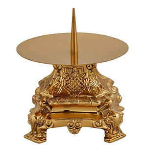 Candelero Cuadrado de Latón Macizo con Diseño de Clavo |   Candelabro Tradicional para Altar de Iglesia - DOUBLE VEE EXPORTS - Product Image 1