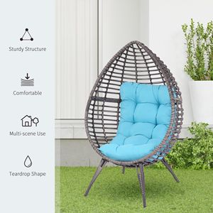 Poltrona a uovo in rattan blu cielo con cuscino - Product Image 5
