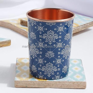 แก้วน้ำทองแดงอายุรเวทพร้อมฝาปิด สำหรับดื่มกาแฟโดยตรง ผลิตด้วยงานฝีมืออินเดียเพื่อสุขภาพ เหมาะสำหรับการตั้งแคมป์ - Product Image 3