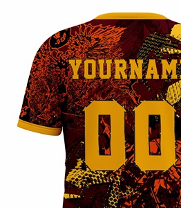 T-shirt de sport pour homme Corex, imprimé par sublimation, manches courtes, col rond, séchage rapide, coupe classique, motif rouge et jaune - Product Image 5