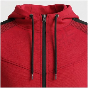 Ensemble de survêtement rouge pour homme, manches longues, capuche, fermeture éclair sur le devant, couleur unie, respirant, coupe classique, vêtements d'automne - Product Image 4