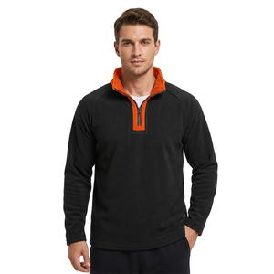 Men's Casual <b>Fleece</b> Anti-Pilling Polyester Sweatshirt Black <b>Orange</b> Contrast Stand Collar Regular Fit Autumn Wear Pullover - Product Image 4