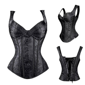 Women's Custom Leather Striped Tank Top <b>Strapless</b> Corset Design Embroidery Button Lace Decoration for Adult Casual Front - Product Image 5