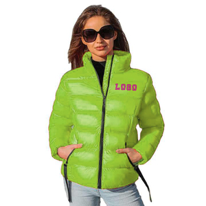 Women Quilted Jacket Purple Stand Collar Full Sleeve Solid Color Logo Front <b>Zipper</b> Closure Waterproof Lightweight Winter Wear - Product Image 2