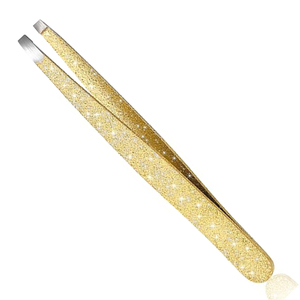 Ensemble de 4 pinces à épiler de luxe plaquées or, pinces à épiler professionnelles en acier inoxydable pour les sourcils, les poils incarnés, avec étui - Product Image 5