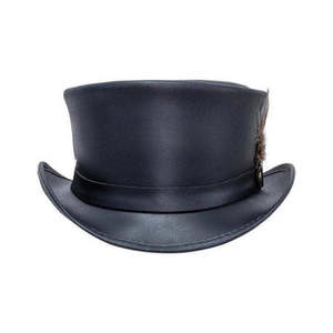 Leather Fashion Top Hat with <b>Feather</b> <b>Black</b> Formal Unisex Adult Adjustable 56-58CM - Product Image 3