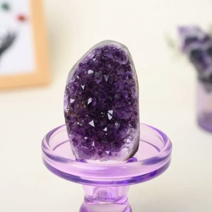 Vente en gros de grappe de cristaux d'améthyste naturelle, géode, pierre irrégulière violet foncé, agate Ruhi polie, Gujarat, décoration intérieure - Product Image 5