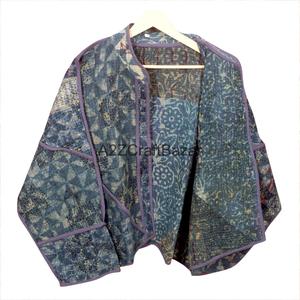 Veste courte matelassée Kantha indienne à imprimé floral, manches classiques, 100 % coton écologique, pour l'hiver - Product Image 1