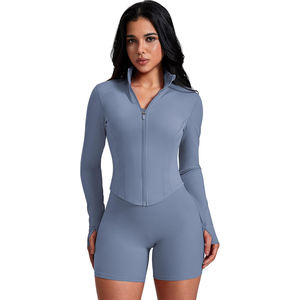 Yoga Fit Jacket <b>Women</b> Nylon Stretchy Athletic Wear Breathable Lightweight Zip Up Outer Layer - Product Image 4