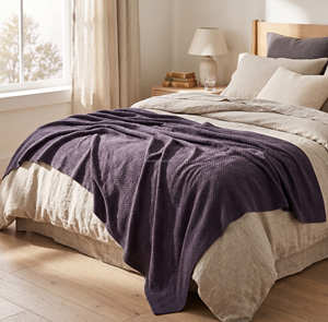 Plum Cotton <b>Woven</b> Bed <b>Blanket</b> for Contemporary Bedroom Home Décor and Hospitality Bedding Collections - Product Image 1
