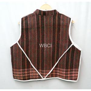 <b>Women's</b> Knitted Cotton Vintage <b>Vest</b> Jacket Patchwork Indian Style Multicolor Winter Breathable Eco-Friendly V-neck Short Button - Product Image 5