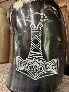 Nordic Viking Beer Horn Mug Handmade Natural Ox Horn Medieval Style <b>Drinkware</b> - Product Image 2