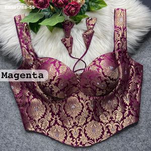 Magnifique Blouse Femme Sans Manches Style Corset Rembourrée avec Broderie Zari et Dori ZigZag au Dos, en Tissu Banarasi Lourd – Tendance Mode Féminine - Product Image 4