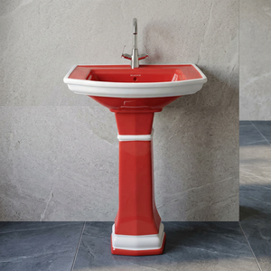 Lavabo Rectangular de Pedestal de Cerámica de Calidad de Exportación, Color Rojo, para Baño - Product Image 3