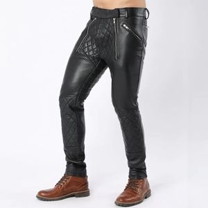 กางเกงหนังแฟชั่นสีดำแบบเย็บลายสำหรับผู้ชาย - Product Image 1