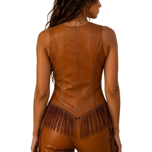Gilet en cuir véritable marron à franges pour femme, style western, pour cowgirl et rodeo - Product Image 2