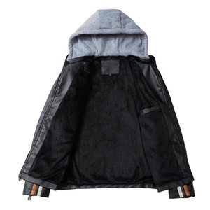 2021 New Men's Geaca De Piele Winter Lederjacke Fleece Hood Leather Lined Jackets Dzseki Zipper Enclosure Veste Skinnjakke Jope - Product Image 2