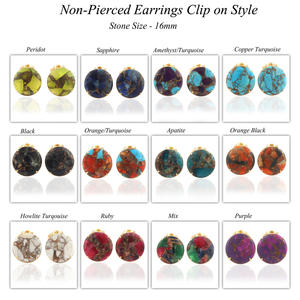Antique Look Brass Gold Plated Prong Setting Non Pierced Clip on <b>Earring</b> Round Shape Mohave Black Copper Turquoise Tiny <b>Earring</b> - Product Image 2