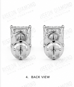 Elegant Princess Cut Solitaire Diamond <b>Stud</b> Earrings 18K White Gold Four Prong Secure Backing Timeless Bridal Luxury Fine - Product Image 5