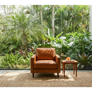 Leather Armchair for Tropical Modern Space Elegant Minimal Lounge Chair Natural Warm Interior Design Modern Leather Armchair - Product Image 1