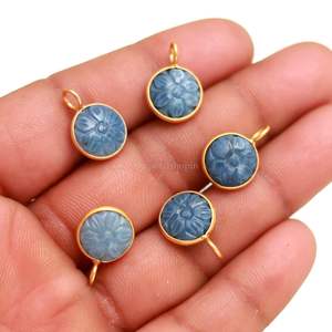 Colgante de flor de ópalo azul natural tallado a mano, amuleto de piedra preciosa, joyería de plata de ley 925, colgante de ópalo azul para joyería, 11 mm - Product Image 2