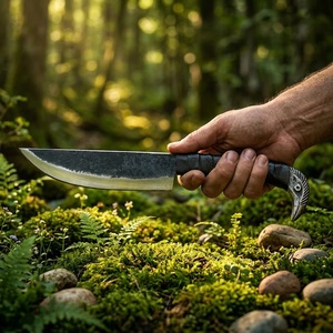 Cuchillo de Caza Hecho a Mano de Acero al Carbono de Grado Industrial y Funda de Cuero para Acampar al Aire Libre - Product Image 1