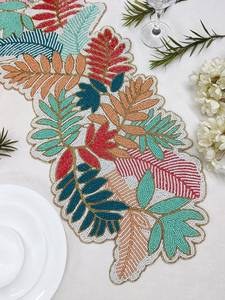 Chemin de table artisanal en tissu oriental écologique et durable, forme irrégulière, motif floral turquoise, style de luxe, Ali Fashion Mats Pads - Product Image 4
