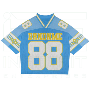เสื้อฟุตบอลตาข่ายสีน้ำเงินแบบกำหนดเองสำหรับผู้ชาย คอวี แขนสั้น ลายซับลิเมชั่น เสื้อฟุตบอลวินเทจ เสื้อยืดตาข่ายผู้ชาย เสื้อฟุตบอลย้อนยุค - Product Image 1