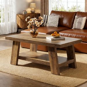 โต๊ะกลางสไตล์บ้านไร่ 2 ชั้น พร้อมที่เก็บของ สำหรับห้องนั่งเล่นหรือสำนักงาน - Product Image 1