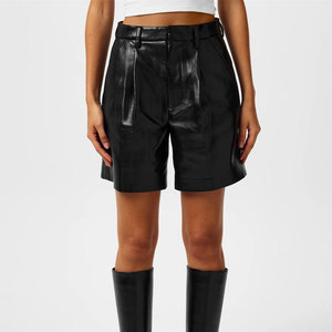 LUXE ATTIRE INDUSTRY Women <b>PU</b> Leather Skorts High Waist Elastic Waist Wide Leg Casual Knitted Loose Fit Custom Logo OEM - Product Image 1