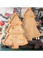 Assiette de service en bois en forme de sapin de Noël, vaisselle fantaisie de qualité alimentaire pour fêtes et réceptions